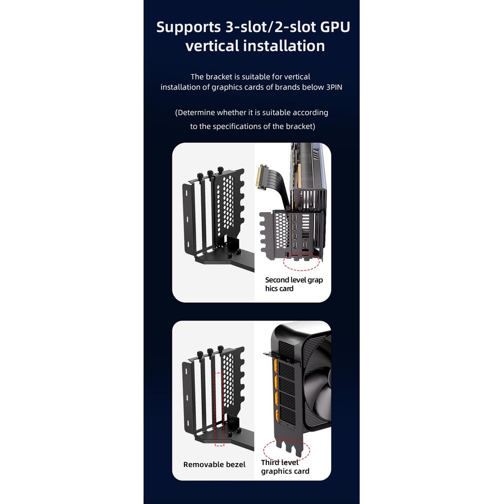 TEUCER L-Z3 GPU Vertical Mounting Bracket Kit, PCIe 4.0 X16 Riser Cable ...