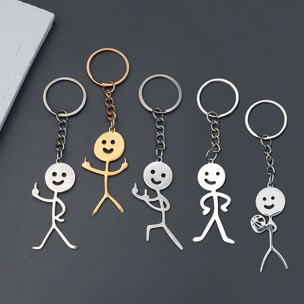 Creative Middle Finger Stickman Keychain Funny Solid Color Brief ...