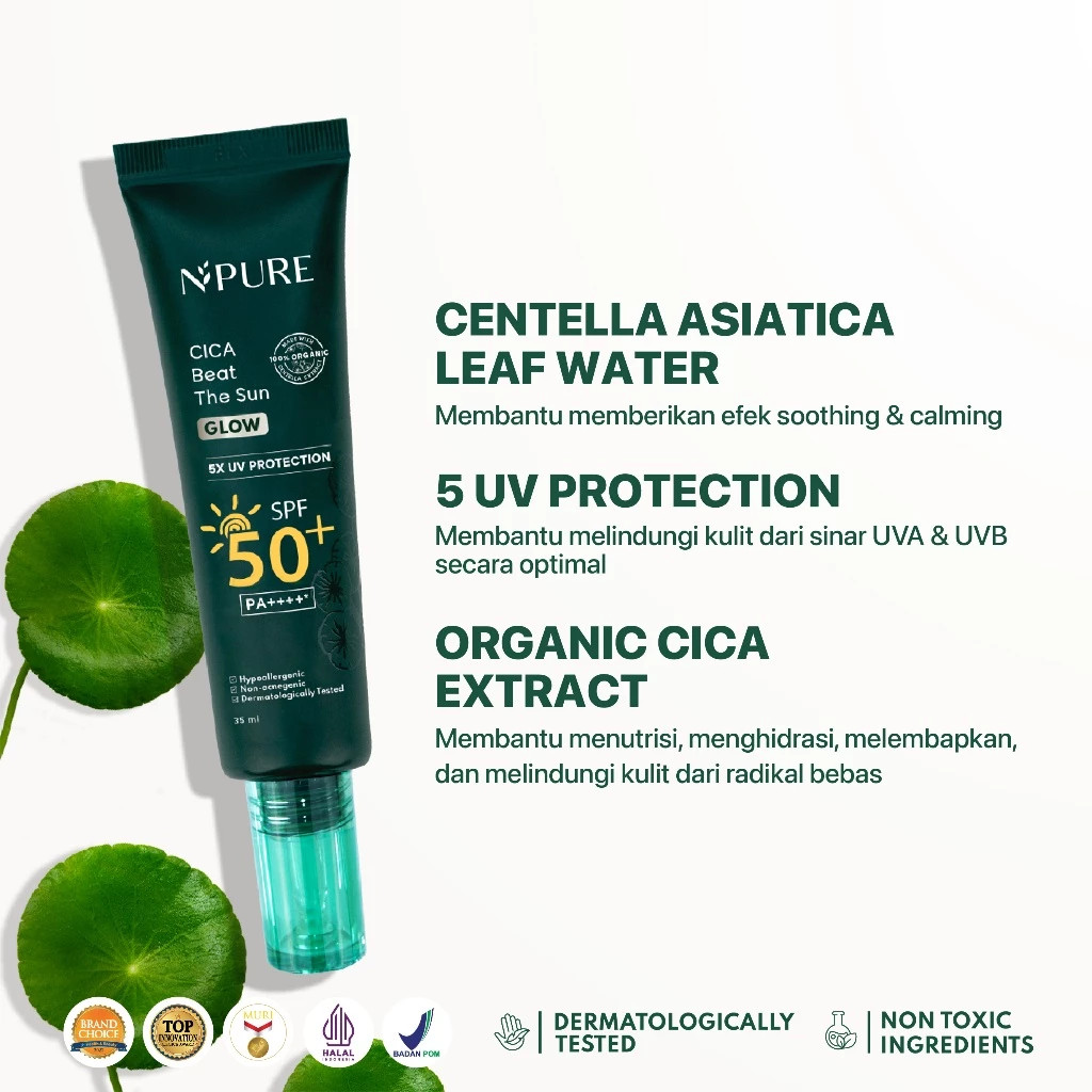 NPURE Sunscreen Cica Beat The Sun Glow SPF 50 PA++++/ Merah Jingga Official - Gambar 4