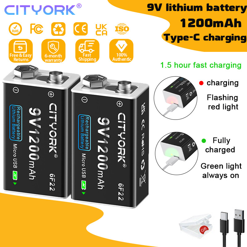 Köp 9V USB Uppladdningsbart Batteri 9V 1200mAh 6F22 Li-Ion Batteri USB - Foto 10