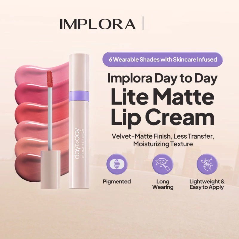 Implora Day To Day Series Lite Matte Lip Cream / Merah Jingga Official - Gambar 3