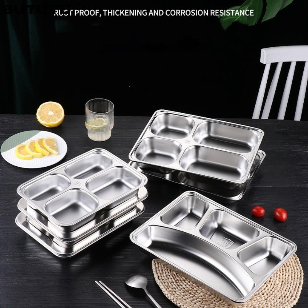 BUTUTU Stainless Steel Dinner Plate, Divided Stackable Fast Food Plate ...