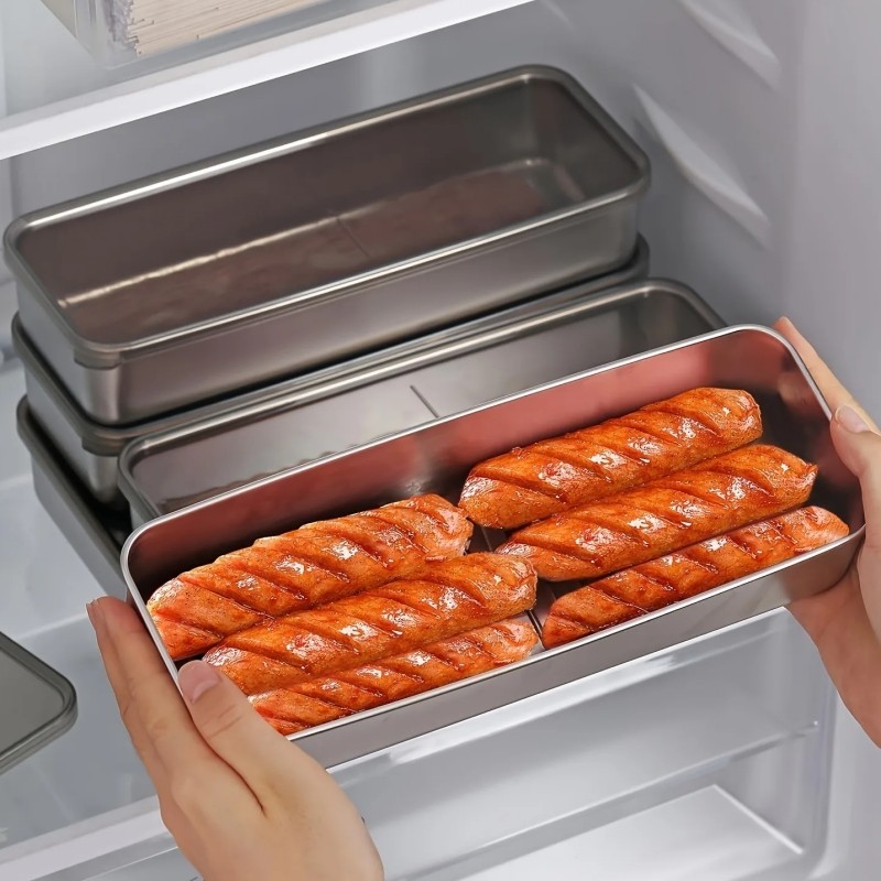 Stainless Steel Rectangular Crisper - Bacon Storage Box - with Cover ...