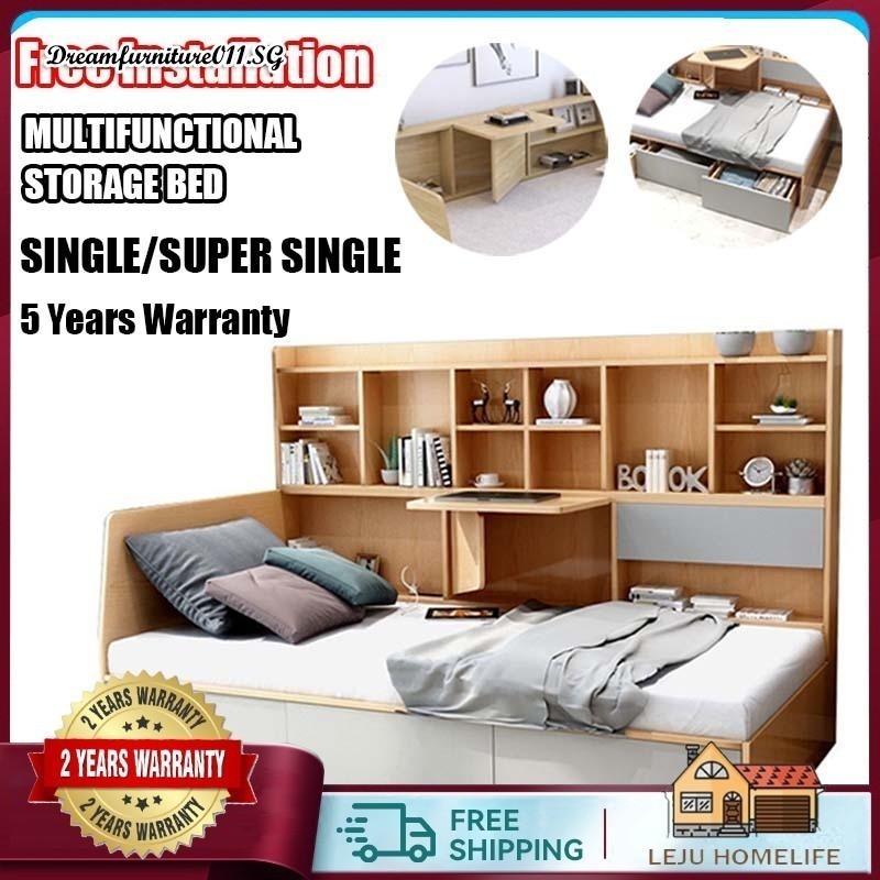 Solid Wood Bed Frame Storage Cabinet Single Bed Oversized Single Bed ...
