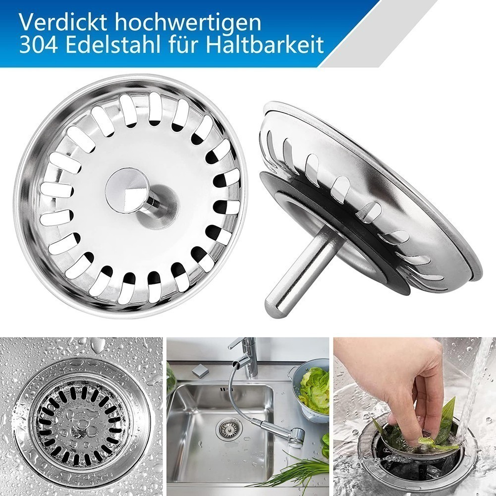 【GOODCHOICE】Easy Clean Kitchen Sink Filter Waste Plug with Stainless ...