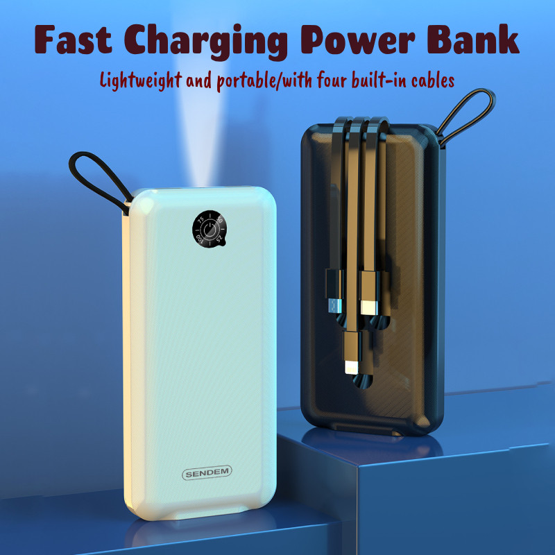 SENDEM 10000mAh Fast Charging Power Bank with Built-in Cables LED ...