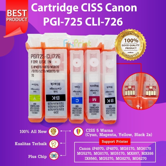 FixPrint CISS Canon PGI725 CLI726  IP4970 IP4870 IP6550 IX6560 MG5170 MG52 - Gambar 2