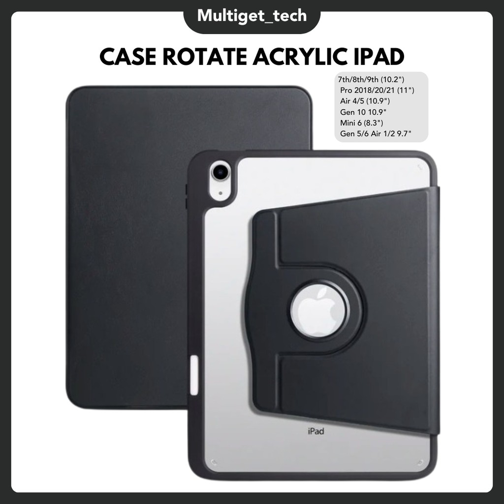 360 Rotate Case for iPad Air 4/5/6 11" 13" Gen 9/8/7 Mini 6/7 Gen 10th Pro 11" 12.9" Acrylic Clear Foldable Smartlock