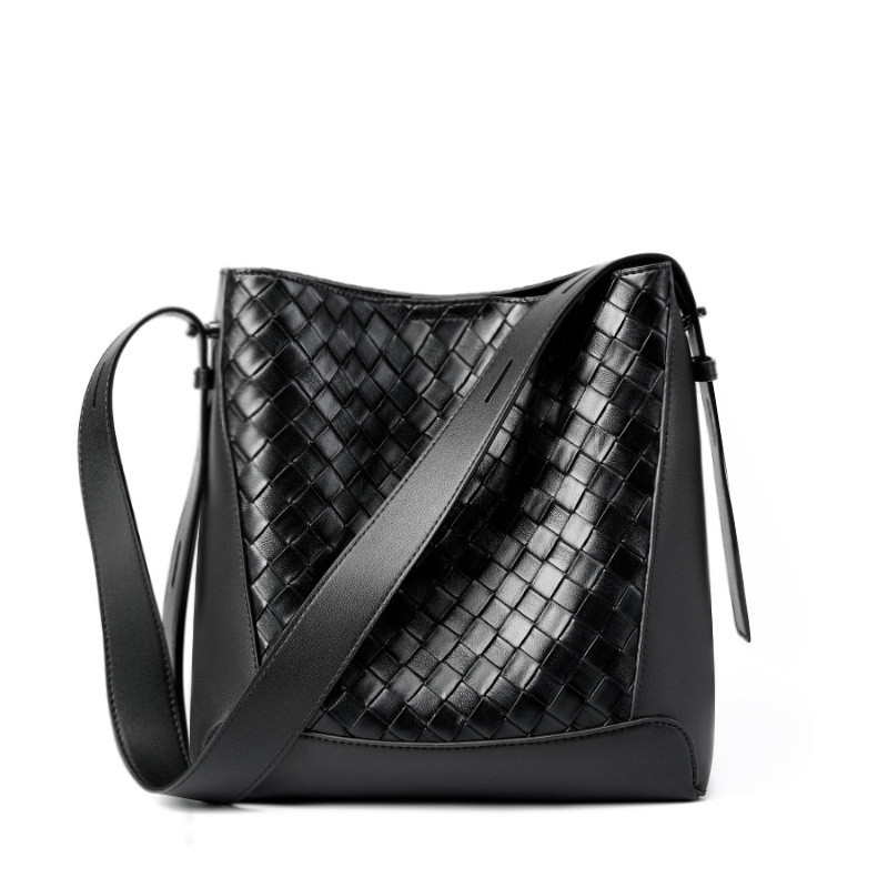 Woven Genuine Leather Commuter Shoulder Bag