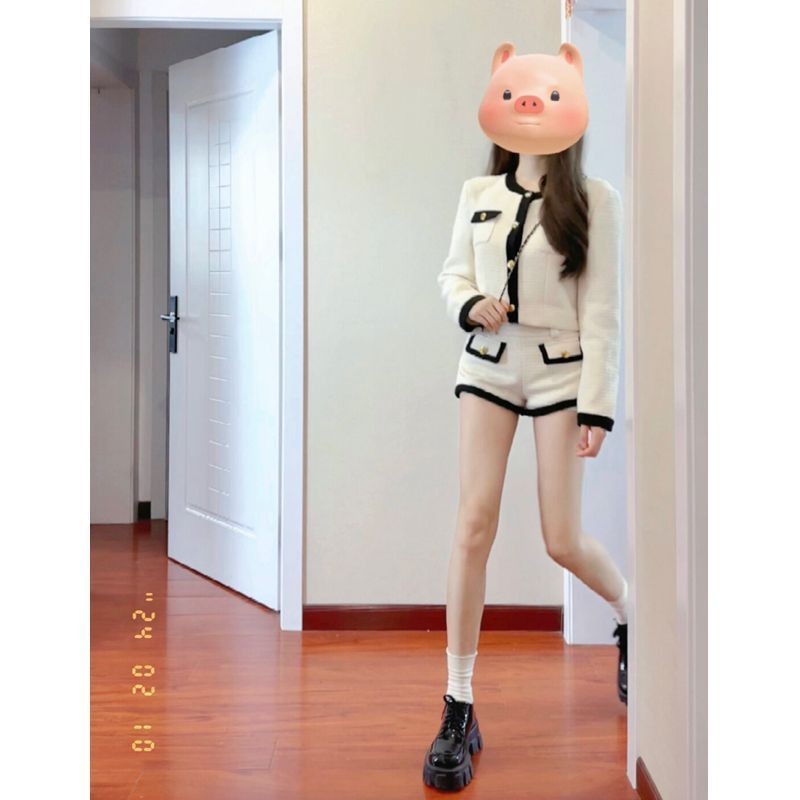 Two-piece Suit New Style White Short Jacket Top+High Waist
