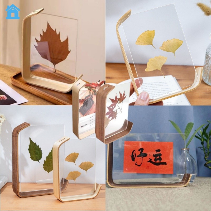 Acrylic Wooden Photo Frame Transparent Double Floating Glass Display ...