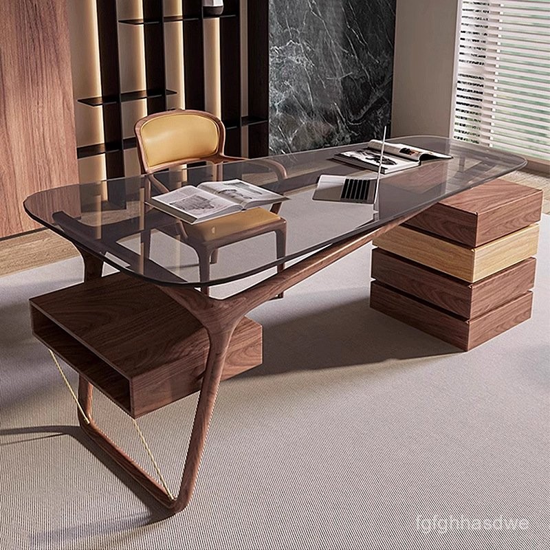Italian Designer Model Black Walnut Wooden Desk Simple Solid Wooden ...