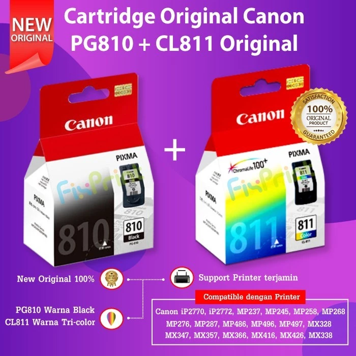 FixPrint CATRIDGE TINTA CANON PG810 BLACK HITAM CL811 COLOR WARNA ORI Tinta Print Printer ip2770 810 811 Original Resmi Datascrip