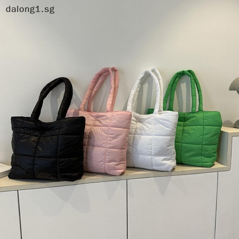 dalong1 Puffer Tote Bag For Women Cotton Padded Shoulder Bag Large Capacity Ladies Puffy Handbags Quilted Work Commute Shopping Bag SG Shopee Singapore