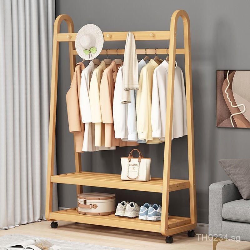 Movable Clothes Rack Solid Wood Floor-standing New Chinese Style Coat ...