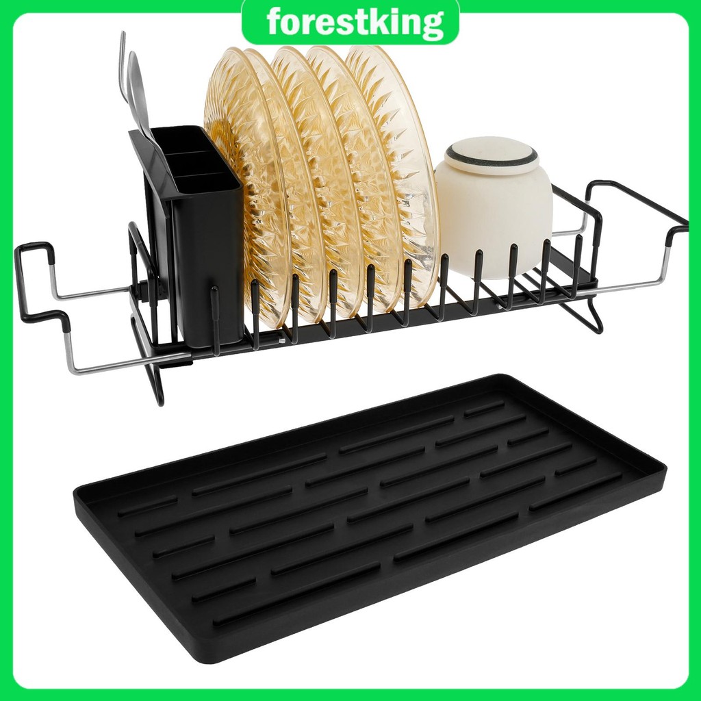 Sink Dish Drying Rack with Drip Tray Stretchable Dish Drainer Rack 12 ...