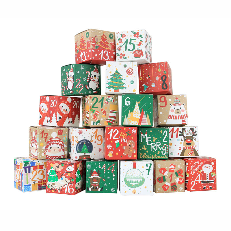(24pcs/set)7cm Square Box Christmas Gift Box Christmas Countdown 1-24 ...