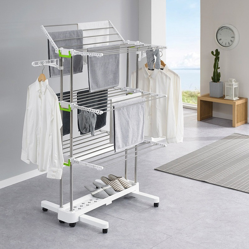 Floor-standing Foldable Clothes Drying Rack Three-tier Stainless Steel ...