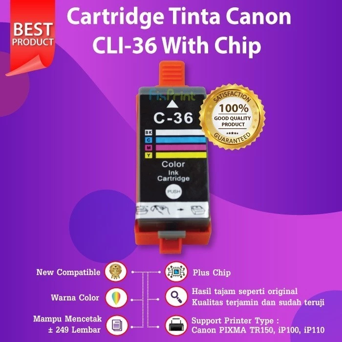 FixPrint Ink Cartridge Compatible PGI35 Black / CLI36 Color Tinta Canon TR150 iP100 iP110 PGI-35 CLI-36 - Gambar 3