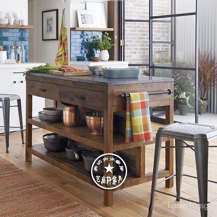 American Retro Solid Wood Sideboard Modern Kitchen Island Table Cooking ...