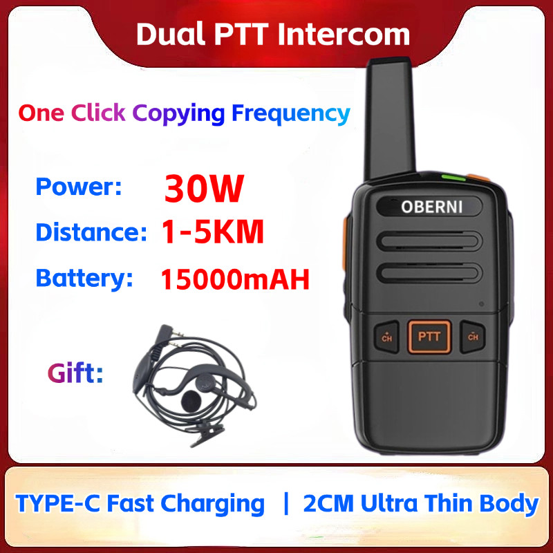 Mini Walkie Talkie Dual PTT Keys 16 Channels 15000mAH 30W Type-C ...
