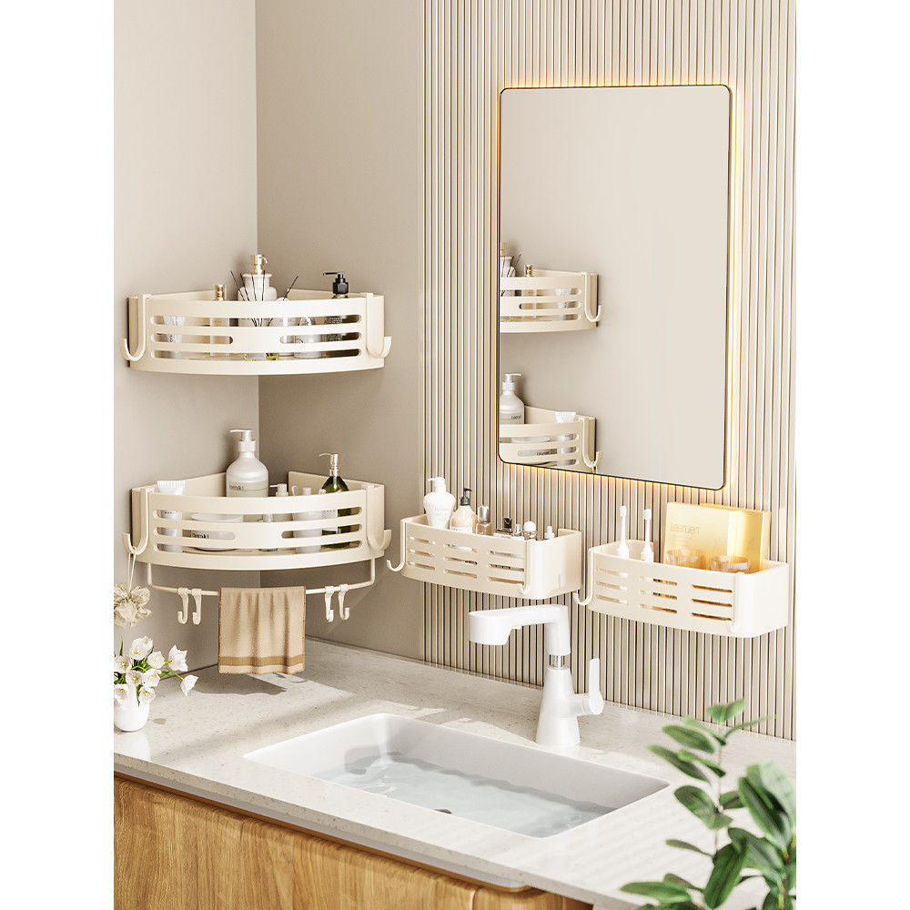 [48H Shipping] Cream Style Bathroom Storage Rack Triangle Basket No ...