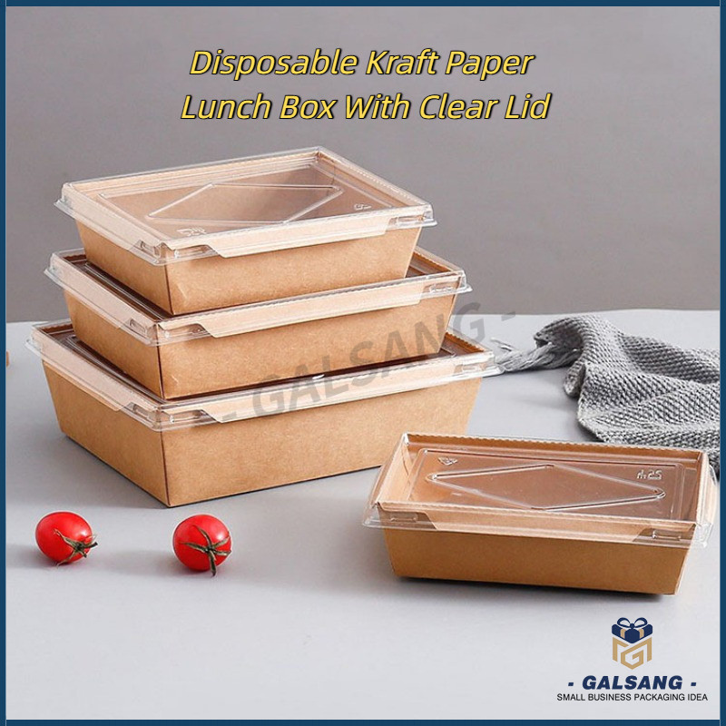 [50pcs/pack] Disposable Kraft Paper Lunch Box With Clear Lid ...