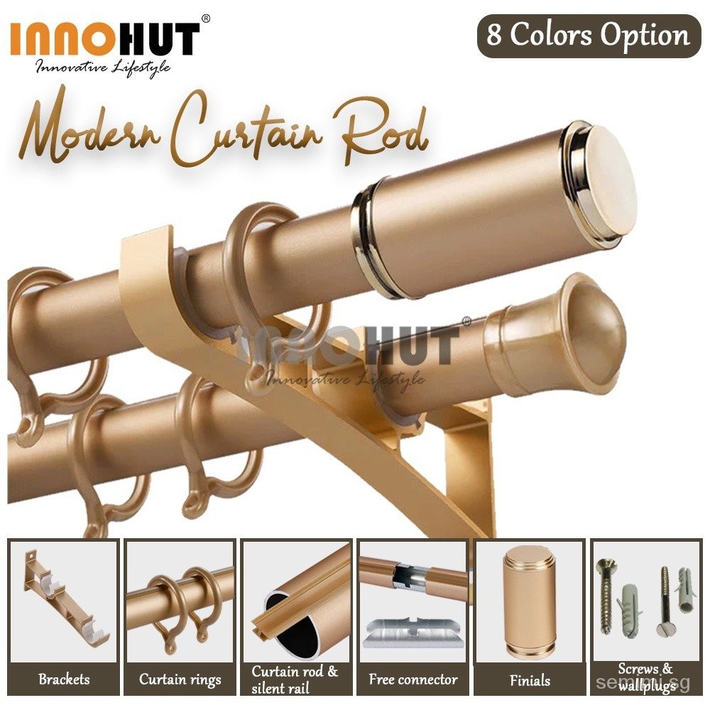 [FULL SET | DOUBLE ROD] Aluminium Window Curtain Rod With End Cap ...