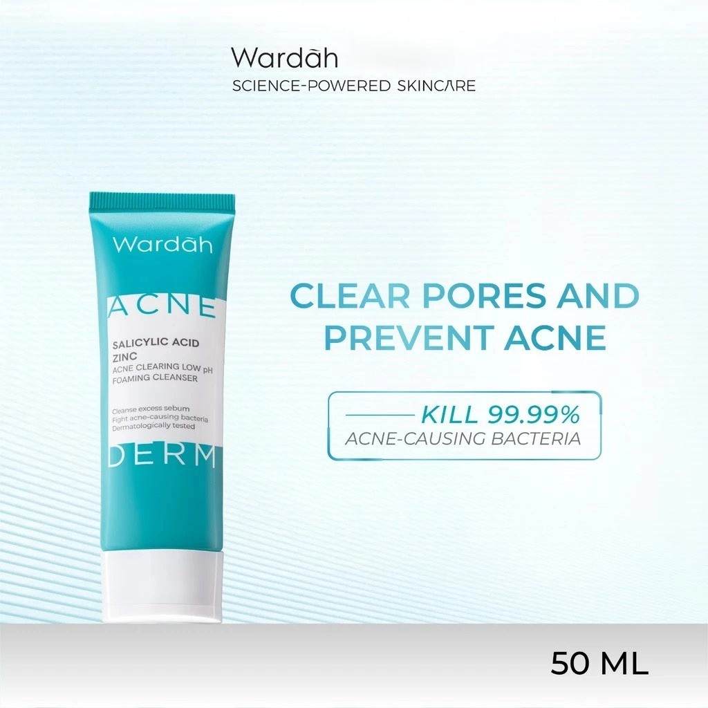 Wardah Acnederm Salicylic Acid Zinc Acne Clearing Low pH Foaming Cleanser-50ml/Merah Jingga Official - Gambar 2