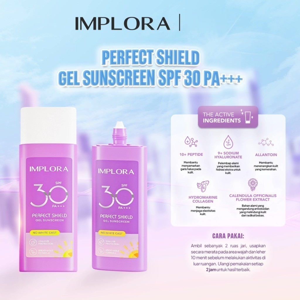 Implora Perfect Shield Gel Sunscreen SPF 30 PA+++ 50ml / Merah Jingga Official - Gambar 4
