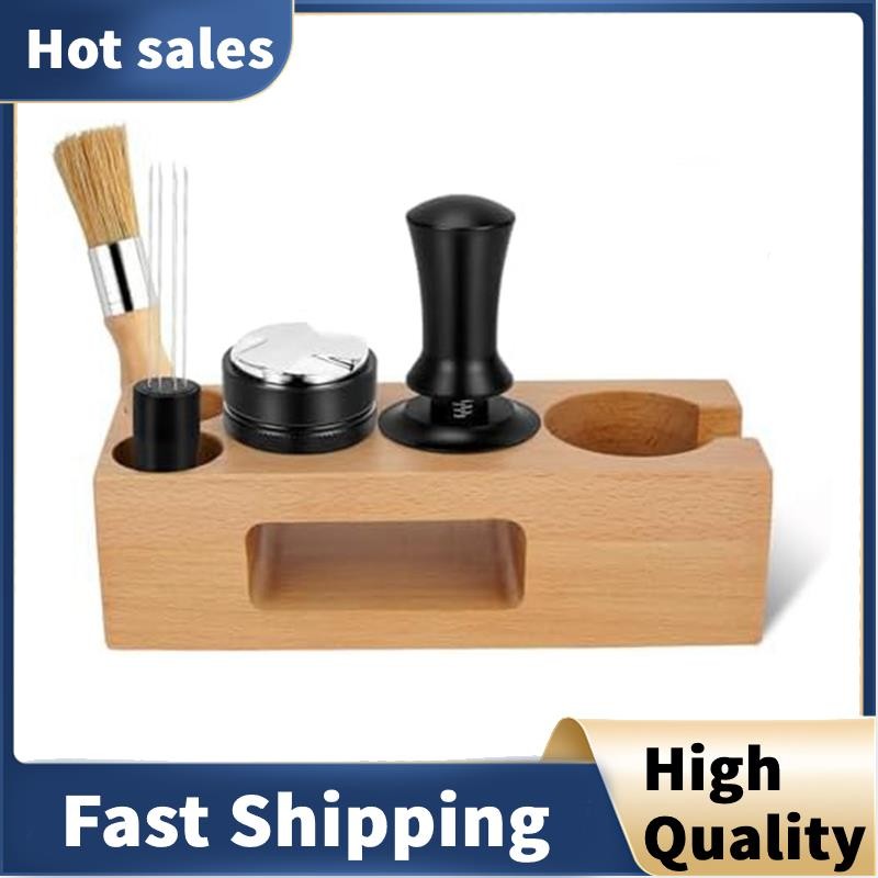 NOUTEN Premium espresso tamper set 51 mm - coffee tamper made of stainless steel with an elegantly shaped real wood handle - espresso stamp for full enjoyment - including matching tamper mat