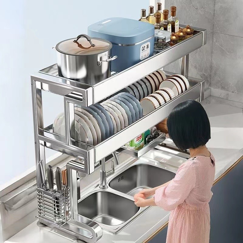 [48H Shipping] 304Stainless Steel Kitchen Sink Rack Dish Drainer Multi ...