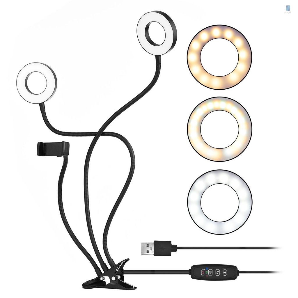 Andoer 3.5 Inch Clip-On Mini USB Ring Light Fill-in Lamp Dual Lights 3 ...