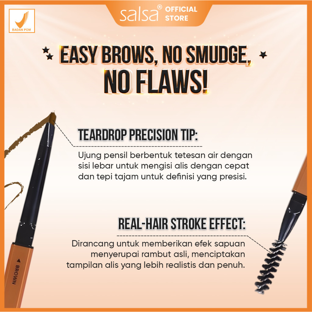 Salsa Easy Brow 2 in 1 Matic Eyebrow Pencil Pensil Alis / Merah Jingga Official - Gambar 3