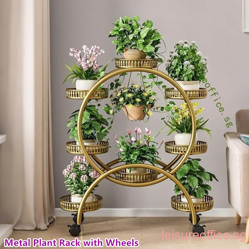 Metal Plant Rack with Wheels Flower Pot Holder Stand Movable Storage ...