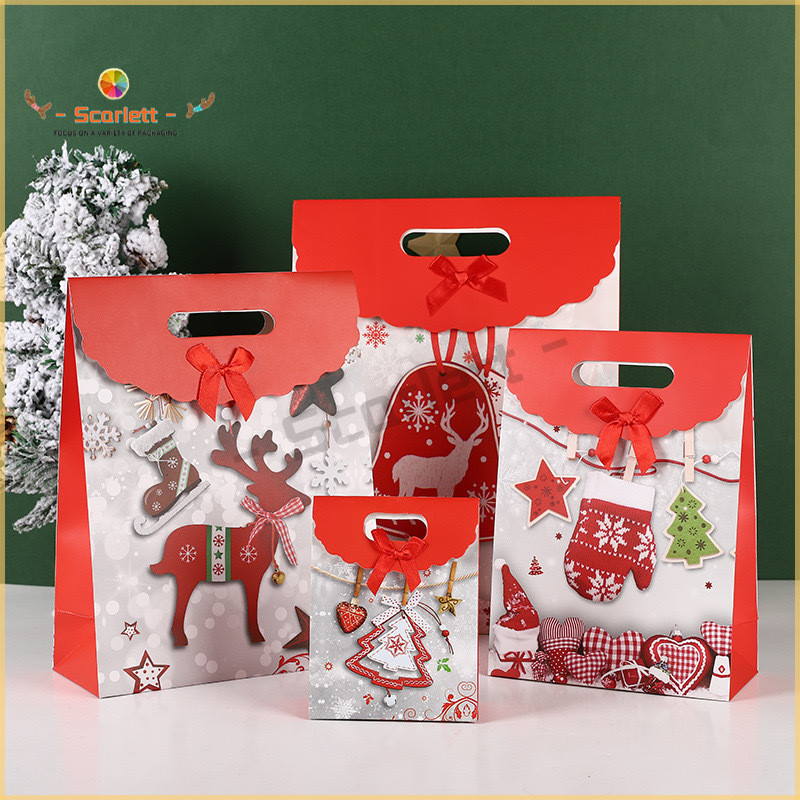 (MOQ12pcs) Premium Christmas Clamshell Gift Bag With Bow Ribbon / 2024