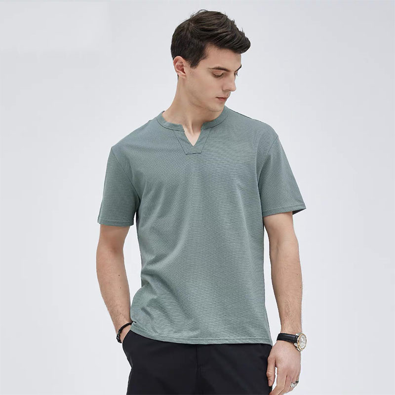 Casual Men T-shirt Basic Short Sleeve Fashion Men V-neck Tee Breathable ...