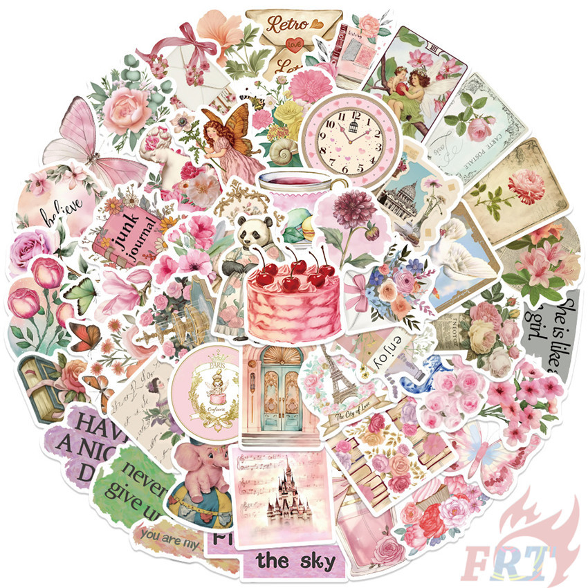 50Pcs/Set Pink Retro Art Series 02 Stickers DIY Fashion Waterproof ...