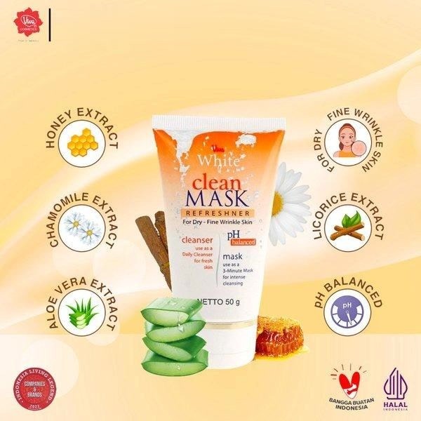 Viva White Clean Mask Refreshner Face Cleanser / Masker 50g / Merah Jingga Official - Gambar 4