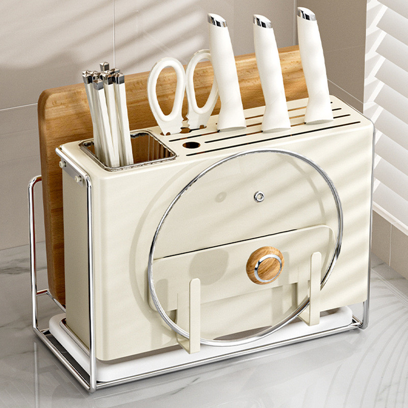 Multi-Functional Cabinet Countertop Pot Cover Knife Draining Rack Light ...