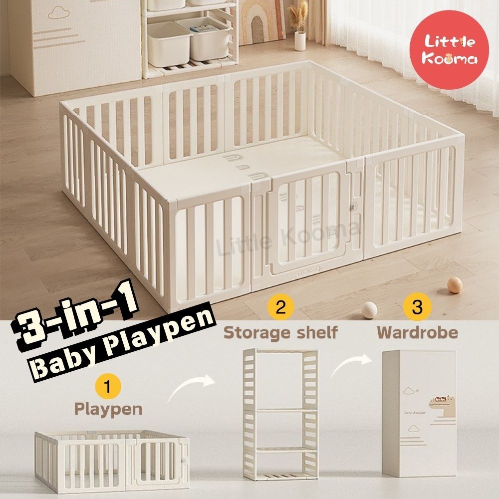 3-in-1 Kids Playpen Converts to Storage Shelf Wardrobe HDPE - Main Image