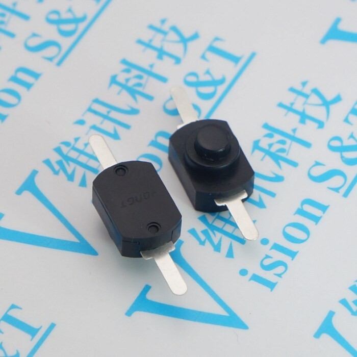1208YD Flashlight Switch 2 Pins Flat Foot Self-Locking Black Push ...