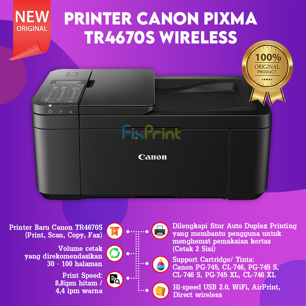 FixPrint Canon PIXMA TR4570S Print Scan Copy Fax Wifi TR6570 4670 ALL IN ONE ADF / PIXMA E470 CANON A4 WIFI