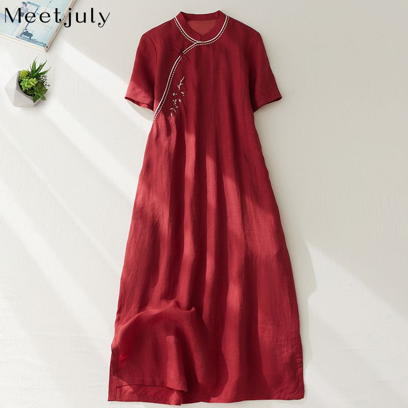 Summer Ramie Embroidered Casual Women Loose T Shirt