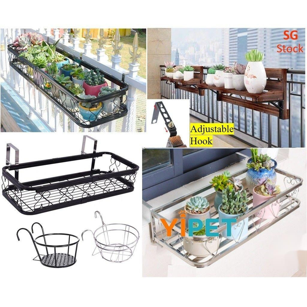 YIPET Adjustable Stainless Steel Rack Balcony Railing Flower Rack ...