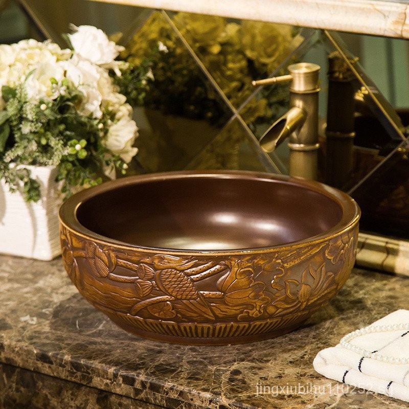 Table Basin Wash Basin Ceramic Washbasin round Antique Art Table Basin ...
