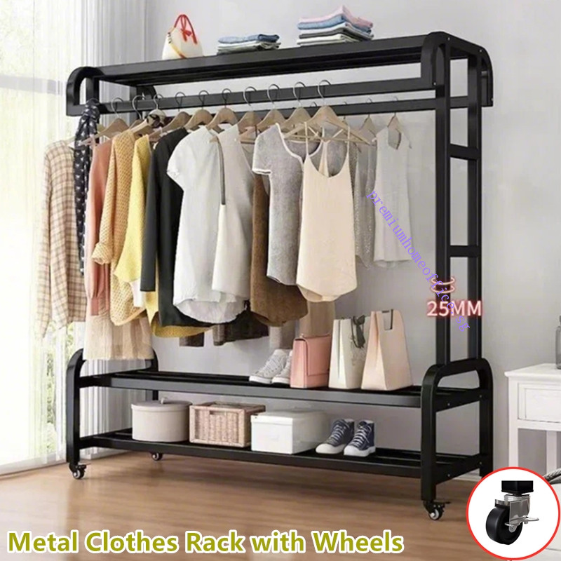 Multifunctional Clothes Drying Metal Rack with Wheels Movable Clothes ...