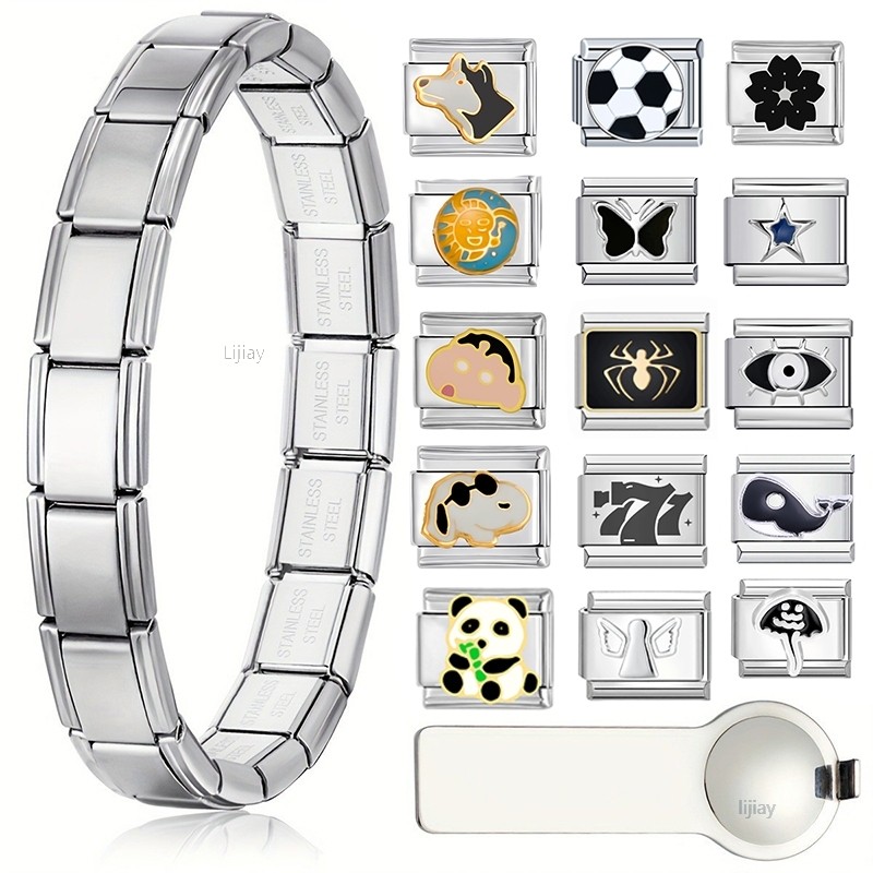 Quiges 9mm Panda Charm | Edelstahl Italian Style Modul | Für Armbänder Und Schmuck