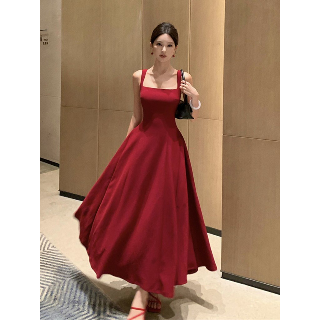 Slim and thin suspender skirt splicing pleated mesh Hepburn style dress women clothing
