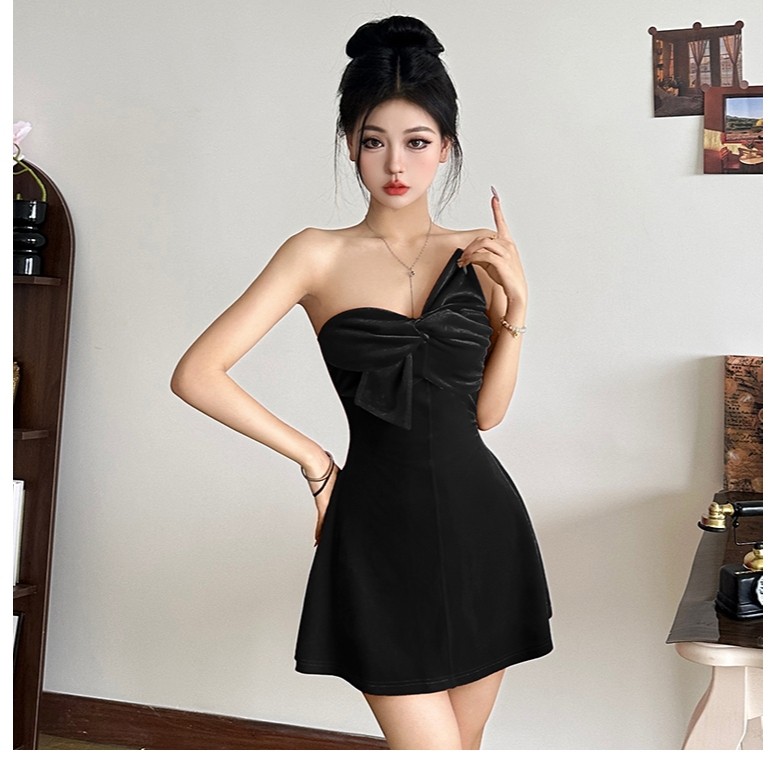 Kliou Mini Dress Strapless Shaped Waist Backless Solid Color Elegant Casual Sweet Senior Design 2025 Fashion New Women Shopee Singapore